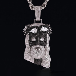 Iced Out <b>Mask</b> Pendant Necklace 14K Solid <b>Gold</b> Cuban Chain Hip Hop Jewelry for Men Wedding Anniversary Gift - Product Image 1