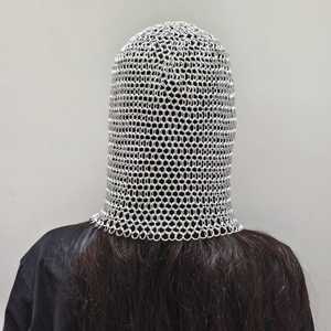 Coif en maille d'acier inoxydable plaqué argent personnalisé, capuche d'armure médiévale élégante, design soudé, objet de collection artistique - Product Image 4