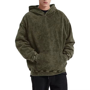 Sweat à capuche zippé épais personnalisé pour homme, coupe oversize et carrée, style streetwear vintage, effet délavé à l'acide, avec poches usées - Product Image 5