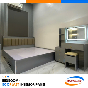 Conjunto de muebles de dormitorio gris y blanco brillante Panel interior de PVC Fabricante superior de Vietnam para interiores de dormitorio - Product Image 1