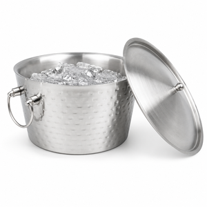 Seau à glace en acier inoxydable martelé à double paroi avec couvercle, bac isotherme pour vin, idéal pour les bars et les fêtes, à prix raisonnable - Product Image 1