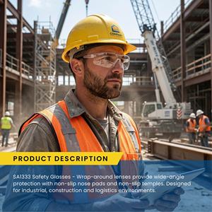 SA1333 Cheap Frameless Safety Glasses Clear PC UV380 ANSI/EN Certified Anti-Fog <b>Scratch</b> Resistance Non-slip Nose <b>Pads</b> - Product Image 6