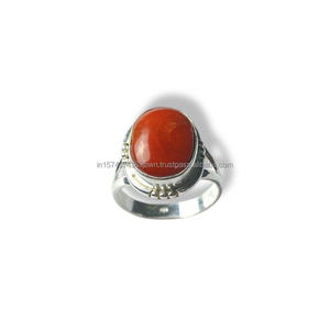 Anillo de Plata de Ley 925 con Coral y Diamantes, Hecho a Mano, Clásico, para Fiesta o Boda, Engaste de Bisel, para Mujer - Product Image 2