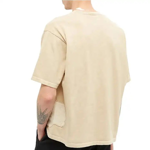 ผู้ผลิตเสื้อยืดโลโก้แบบกำหนดเอง ผู้ผลิตเสื้อยืดคอตตอน 100% สไตล์วินเทจ ล้างสีแบบแอซิด ทรงหลวมไหล่ตก สำหรับผู้ชาย - Product Image 3