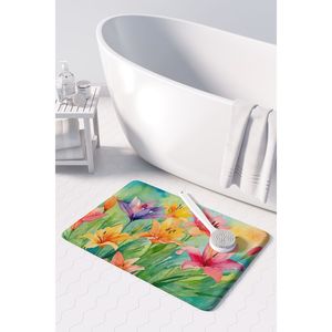 Alfombra de baño antifatiga de espuma viscoelástica con lirios de acuarela, Alfombra de cocina lavable a máquina o cojín cómodo para uso en baño o cocina - Product Image 3