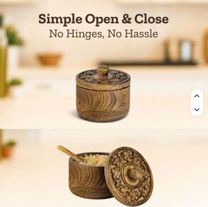 Bol à épices multifonction en bois de manguier avec cuillère, pour le sel, les épices et les herbes, provenant d'un fournisseur indien, au prix de gros, boîte à sel - Product Image 5