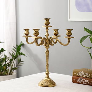 Candélabre de luxe en aluminium à 5 bras, style vintage européen, doré, en métal, pour centre de table, mariage, banquet, Noël - Product Image 6