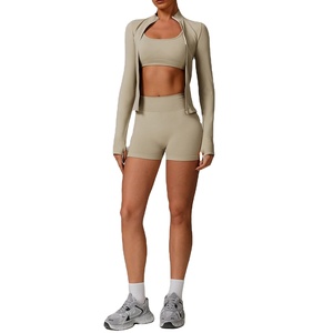 Conjunto de Yoga de 2/3 Uds., conjunto de entrenamiento para mujer, ropa deportiva sin costuras, ropa de gimnasio, Top corto de manga larga, mallas de cintura alta, trajes deportivos - Product Image 1