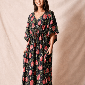 Kaftan en coton imprimé à la main en gros, robe de soirée pour femme, robe longue de plage en coton imprimé, tenue de soirée - Product Image 1