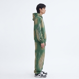 Ensemble jogging et sweat à capuche zippé vert tie-dye pour homme, survêtement streetwear brodé sur mesure - Product Image 4
