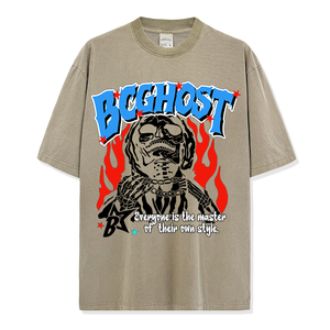 BOGHOST T-shirt noir surdimensionné pour hommes avec motif de crâne, streetwear, manches courtes, jersey de coton imprimé, col rond - Product Image 5