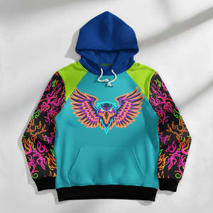 Sweat à capuche néon futuriste pour homme, style cyber, imprimé graphique et circuits numériques sur les manches, haut de performance aux couleurs vives - Product Image 1