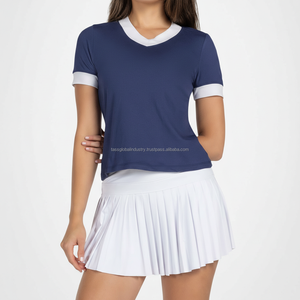 ชุดแบดมินตันหญิง คอวี แขนสั้น แบบจีบ รับผลิตตามสั่ง ขายส่ง - Product Image 1