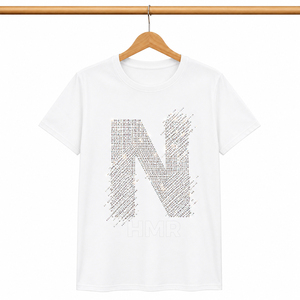 T-shirt blanc à manches courtes pour homme HMR Brotherhood avec imprimé lettre N en strass, col rond, coupe décontractée, jersey en coton - Product Image 5