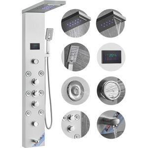 Pannello Doccia Idroelettrico con Schermo LED a 6 Modalità, 8 Getti Massaggianti, Funzioni Pioggia e Cascata per Accessori Bagno - Product Image 1