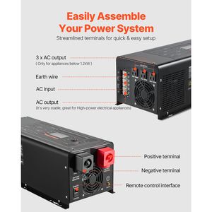 Inverter a Onda Sinusoidale Pura da 2000 Watt con Caricabatterie, Display LCD e Telecomando, da DC 12V a AC 120V per Sistemi Solari 6-12KW - Product Image 6