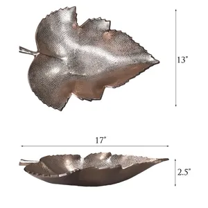 Fournisseur en gros de plateaux décoratifs de luxe pour les importateurs de meubles, plateau décoratif en aluminium moderne en forme de feuille, artisanat, forme ronde - Product Image 2