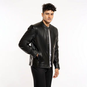 Veste en cuir de peau de mouton de haute qualité, au design optimal, avec impression de logo personnalisée, manches longues, col montant pour homme - Product Image 5