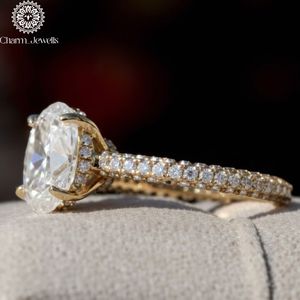 Charm Jewells IGI Certified 3 GM <b>Silver</b> Gold Plated Cushion Cut Moissanite <b>Eternity</b> Band <b>Ring</b> Prong Setting Women's Classic <b>Ring</b> - Product Image 6