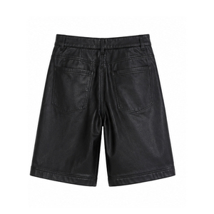 Shorts Bermuda pour Homme en Polyester Noir, Taille Haute, Fermeture Boutonnée, Style Workwear avec Poches, Tissu Tissé, Couleur Unie - Product Image 6