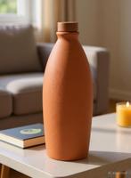 Bouteille d'eau artisanale en terre cuite avec couvercle, bouteille d'eau traditionnelle en argile, bouteille à boire en terre cuite naturelle pour la maison et la cuisine