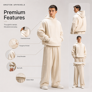 ONETEN APPARELS Conjunto de Sudadera con Capucha Oversize para Hombre, Color Sólido, Ajuste Holgado, Chándal Casual con Bolsillos Laterales y Pantalones de Pierna Ancha - Product Image 4