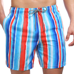 Men Stripe <b>Print</b> Swim Shorts Quick Dry Beach Shorts Elastic Waist Drawstring Summer Swimming Trunks Custom Logo OEM - Product Image 1