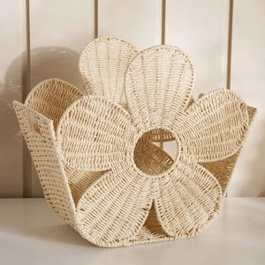 Handmade White Paper Flower Shape <b>Storage</b> <b>Basket</b> <b>Wicker</b> Organizer Bin Organization Hamper For Kids Toys Nursery Decoration - Product Image 4