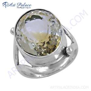 Art Palace Rocking Style Anillo de Plata de Ley 925 Citrine Gemstone Chapado en oro de 18 quilates Compromiso de boda-Piedras principales Diamante - Product Image 1