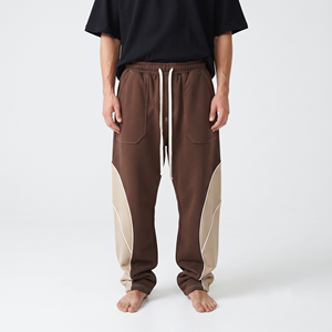 Streetwear Men's Cotton Wide <b>Leg</b> Sweatpants Heavyweight Two Tone Color Block Baggy <b>Straight</b> <b>Leg</b> Winter <b>Pants</b> - Product Image 4