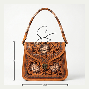 Western Genuine Leather Floral Tooled Crossbody <b>Bag</b> Cowgirl Handbag Tooled Handle Women OEM Custom Leather <b>Bag</b> - Product Image 2