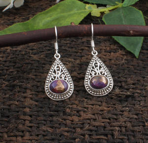 Pendientes de Cobre Morado Hechos a Mano con Turquesa para Mujer, Estilo Boho Vintage, Joyería Colgante, Regalo Único de Aniversario - Product Image 2