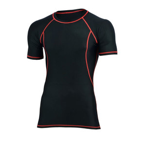 T-shirt de compression noir uni pour homme en Spandex/Polyester, écologique, à manches courtes et col rond, idéal pour la gym, la course et les sports - Product Image 1