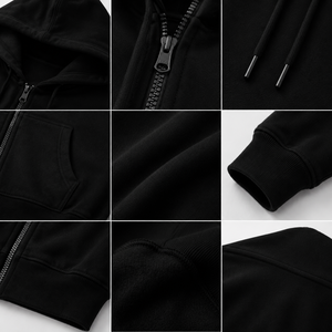 Sweat-shirt à capuche zippé noir personnalisé 100 % coton molletonné brodé épais unisexe streetwear coupe ample - Product Image 4