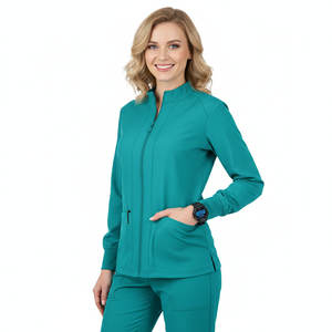 Blouse de travail pour femme, douce et extensible, avec fermeture éclair sur le devant, manches longues, col rond, uniforme d'infirmière pour clinique dentaire, blouses de travail personnalisées - Product Image 1