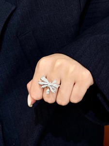 Luxury Pave Lab Grown Diamond Bow <b>Ring</b> 14K White Gold Bowknot Ribbon Cocktail <b>Statement</b> <b>Ring</b> Gift for Her Anniversary - Product Image 5