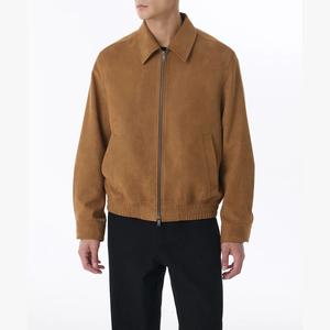 <b>Men's</b> <b>Brown</b> <b>Suede</b> Bomber <b>Jacket</b> Casual Turn-down Collar Zipper Closure Regular Fit Autumn Wear - Product Image 5