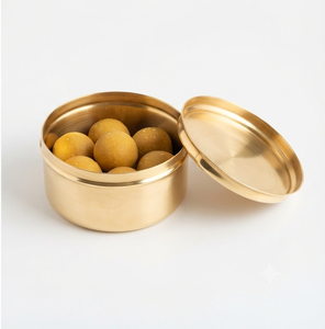 Brass Laddu Storage <b>Box</b> Gold Polished Cylinder Shape Airtight Lid Kitchen <b>Sweet</b> Container Minimalist Design <b>Sweet</b> <b>Box</b> - Product Image 6