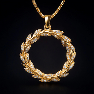 Collar con Colgante de Rama de Olivo Chapado en Oro, con Moissanita y Piedra de Corte Redondo, Joyería de Regalo - Product Image 1