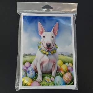 Whimsical A7 Size 5x7 New English Bull Terrier <b>Easter</b> Egg Hunt Note <b>Cards</b> <b>Pack</b> 8 Blank Greeting <b>Cards</b> with Envelopes - Product Image 3