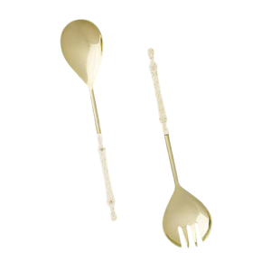 Ensemble de couverts de service en acier inoxydable poli miroir, forme géométrique à facettes, design moderne, cuillère et fourchette en métal pour salade - Product Image 4