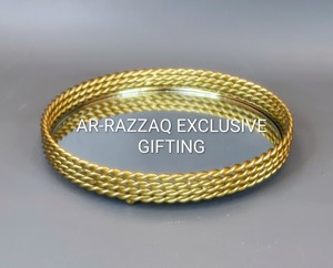 Round Gold Plated <b>Mirror</b> Tray with Rope Design Modern Decorative Serving Tray for Home Tabletop Use - Product Image 4