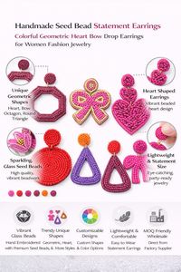 Pendientes de cuentas hechos a mano con diseño geométrico colorido de corazón y lazo para mujer, joyería de moda. - Product Image 6