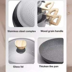 Ensemble de casseroles en céramique antiadhésives modernes de 10 pièces, résistantes au four et au lave-vaisselle, avec poignées en bois et couvercles en verre, pour cuisinières à gaz et à induction - Product Image 3