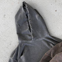 Erkekler İçin Regular Fit Eskitme Görünümlü Kapüşonlu Sweatshirt Vintage Yıkanmış Yırtık Fermuarlı Günlük Sokak Giyim Tarzı %100 Pamuk Kışlık Dijital Baskılı