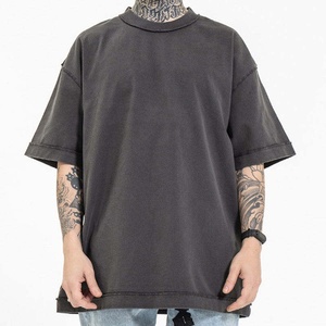 Camiseta de Algodón Grueso para Hombre, de Alta Calidad, con Diseño de Logotipo Personalizado, Cuello Redondo, Hombros Caídos, Talla Grande - Product Image 4
