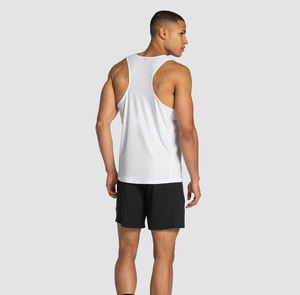 Men's <b>White</b> Solid Color Knitted O-Neck <b>Tank</b> <b>Top</b> Casual Wear Breathable Polyester Garment Dyed Hand Embroidery Front Logo - Product Image 3
