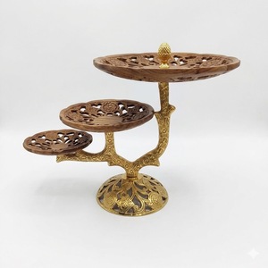 Luxury 2-Tier Wooden Cake Stand With Gold Fern Leaf Handle Elegant Acacia Wood Dessert Serving Tray For Wedding Parties Decor - Product Image 5