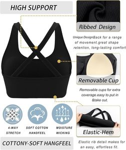 Women's Breathable Eco-Friendly Performance Sports <b>Bra</b> <b>Wide</b> Support <b>Band</b> Front Soft Fabric Moisture Management Long Workout - Product Image 6