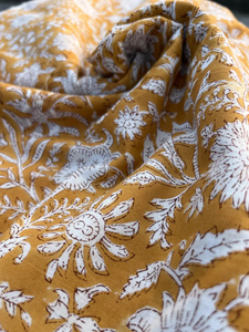 Mustard Floral Hand Block Print Cotton <b>Fabric</b> by Yard Indian Sanganeri Print Soft Cotton Dress Sewing Quilting <b>Fabric</b> - Product Image 3